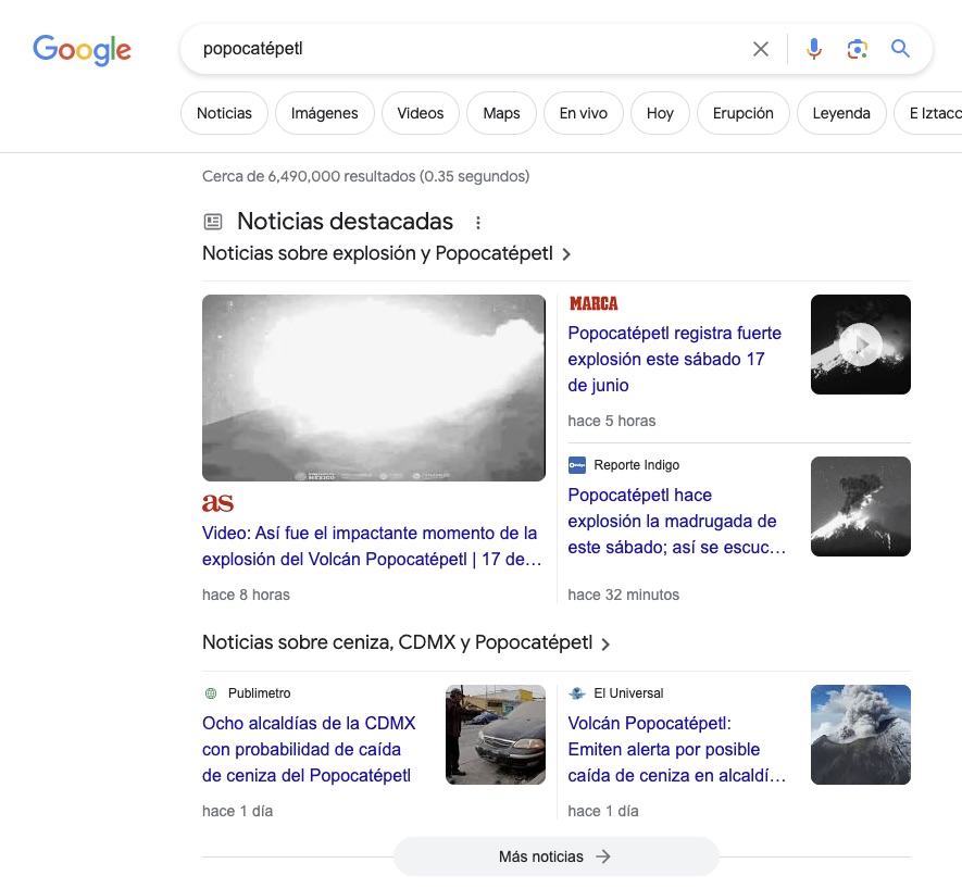 Noticias destacadas Popocatepetl